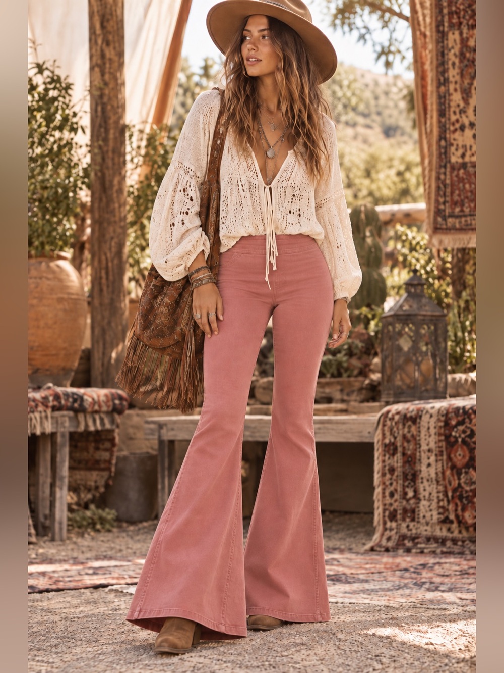 We The Free People Penny Pull On Flare Jeans Pants Pink Mauve Women 29 Boho